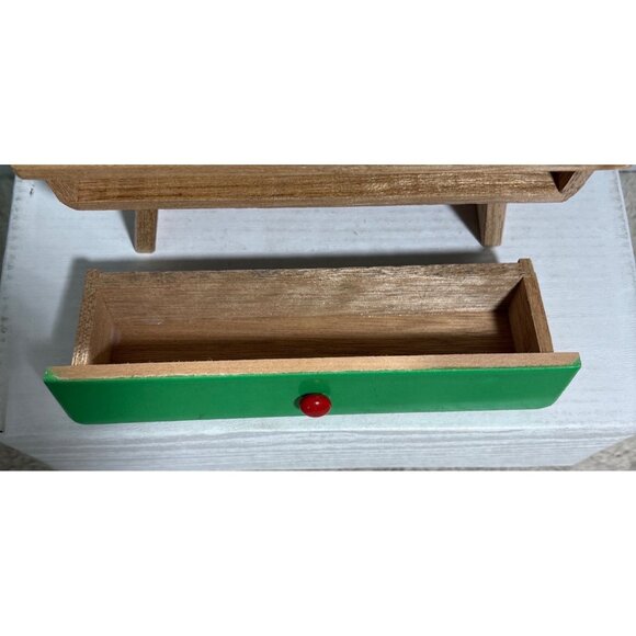 Wood Dollhouse Dresser Art Deco 1930’s Furniture Tilt Mirror & Drawer Japan 6.5" - Picture 5 of 12